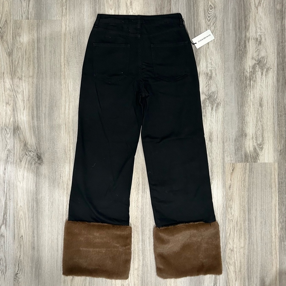 NWT We Wore What Black Denim Jeans Faux Fur Cuff Straight Leg High Rise Size 27 - Picture 11 of 12